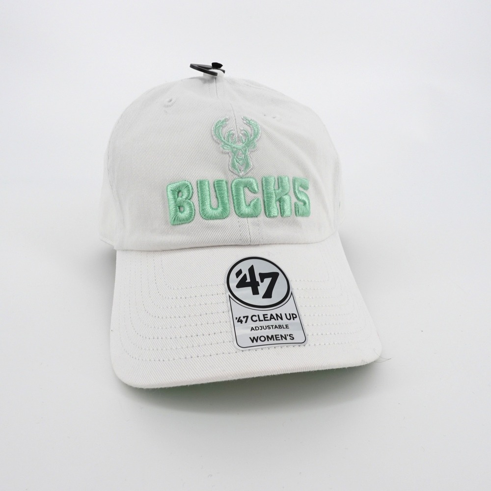 Milwaukee Bucks 47 Brand Clean Up Hat Womens White Mint Green NBA Adjustable NEW